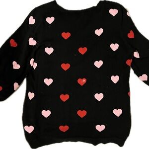Black Crew Neck Sweater with Red Heart Pattern